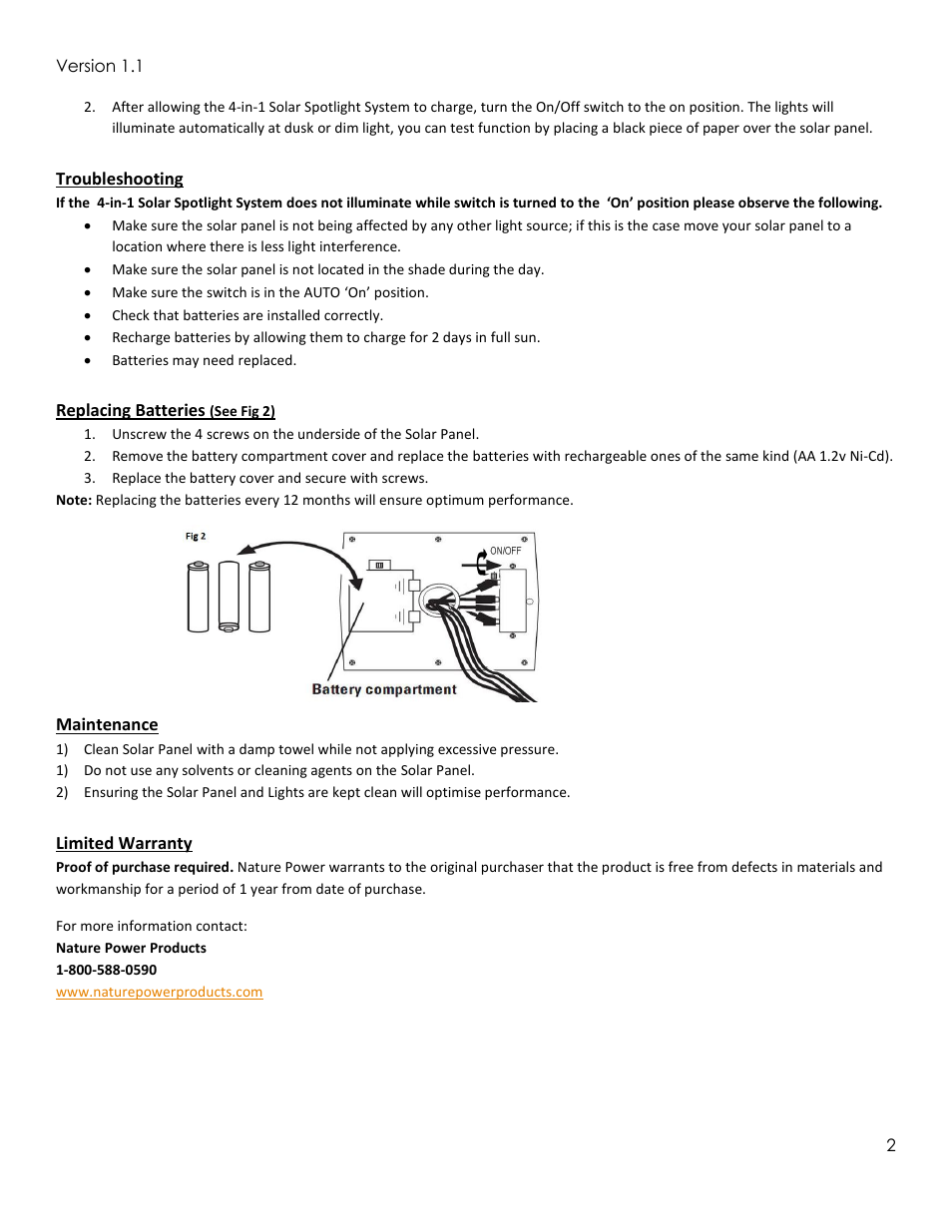 Nature Power 4-in-1 Solar Spotlight System (21144) User Manual | Page 2 / 2