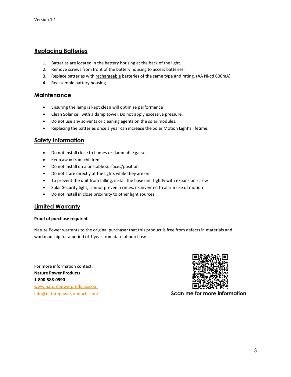 Nature Power Solar Motion Light (22040) User Manual | Page 3 / 3