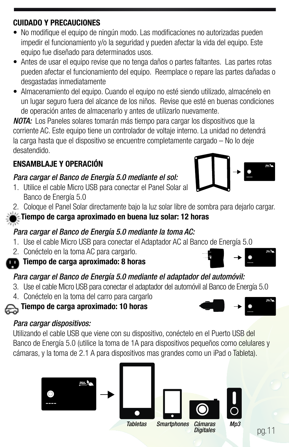 Pg.11 | Nature Power PERSONAL PORTABLE POWER KIT USB CHARGING ON THE GO (59801) User Manual | Page 11 / 12