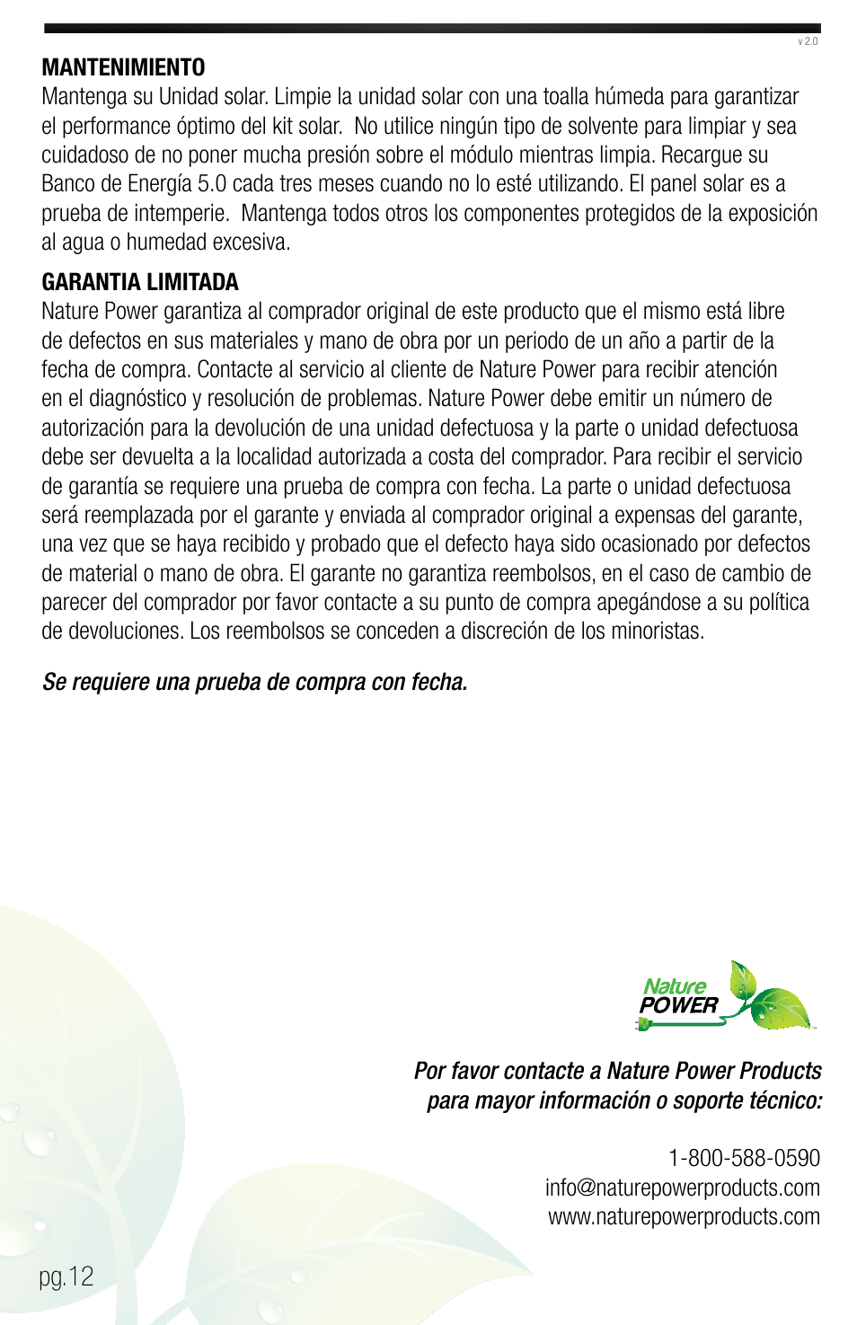 Pg.12 | Nature Power PERSONAL PORTABLE POWER KIT USB CHARGING ON THE GO (59801) User Manual | Page 12 / 12