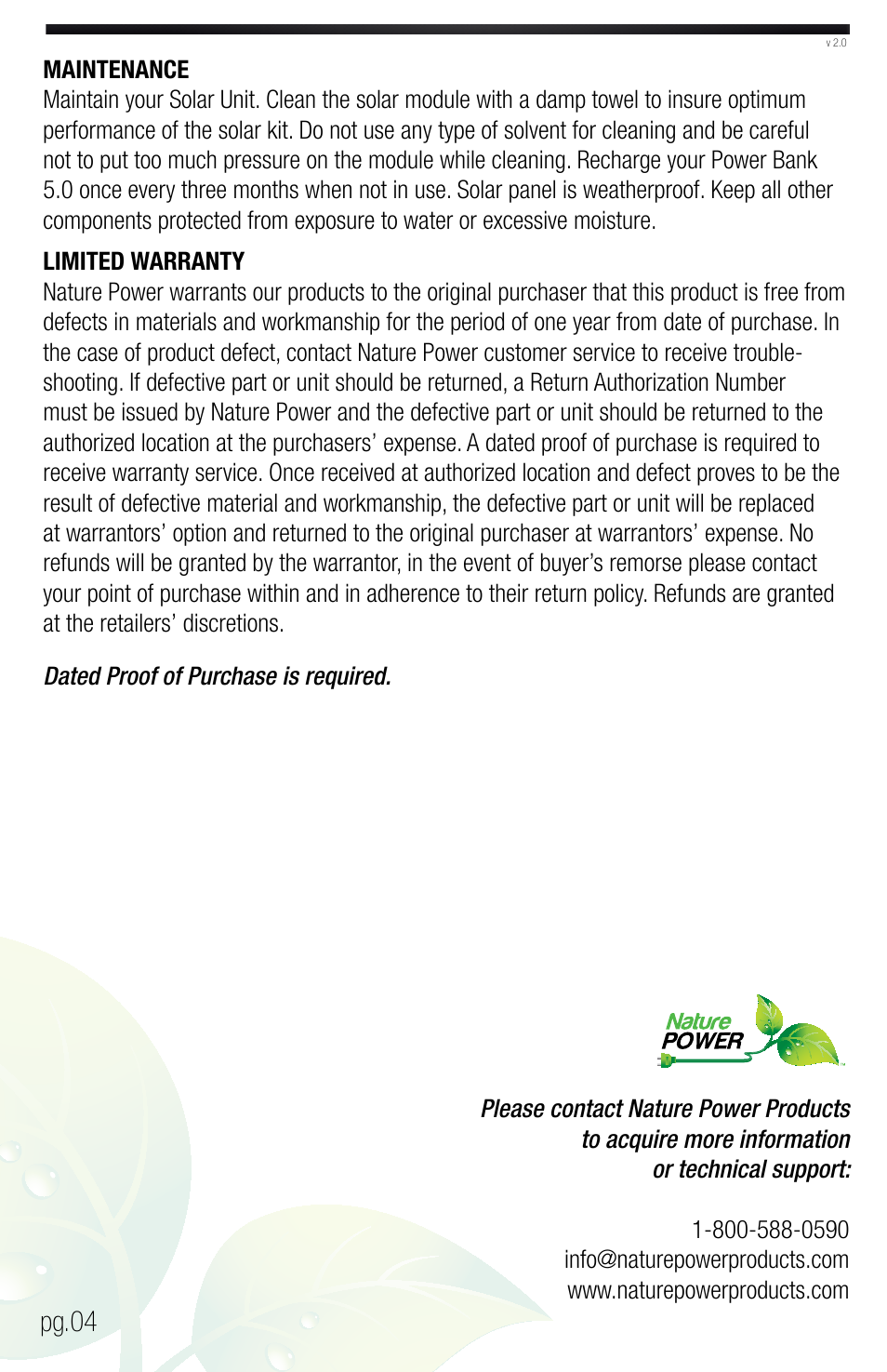 Pg.04 | Nature Power PERSONAL PORTABLE POWER KIT USB CHARGING ON THE GO (59801) User Manual | Page 4 / 12