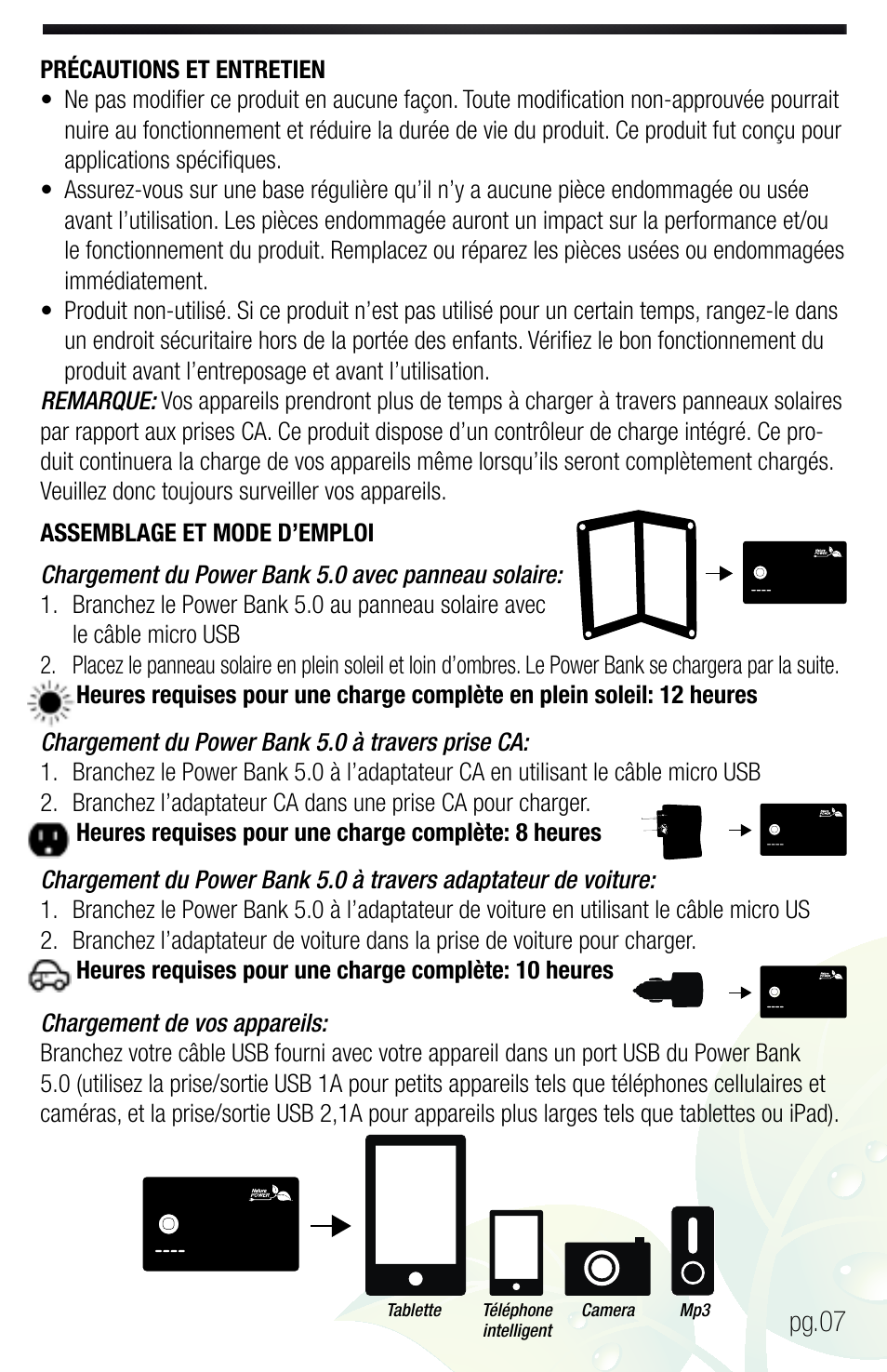 Pg.07 | Nature Power PERSONAL PORTABLE POWER KIT USB CHARGING ON THE GO (59801) User Manual | Page 7 / 12
