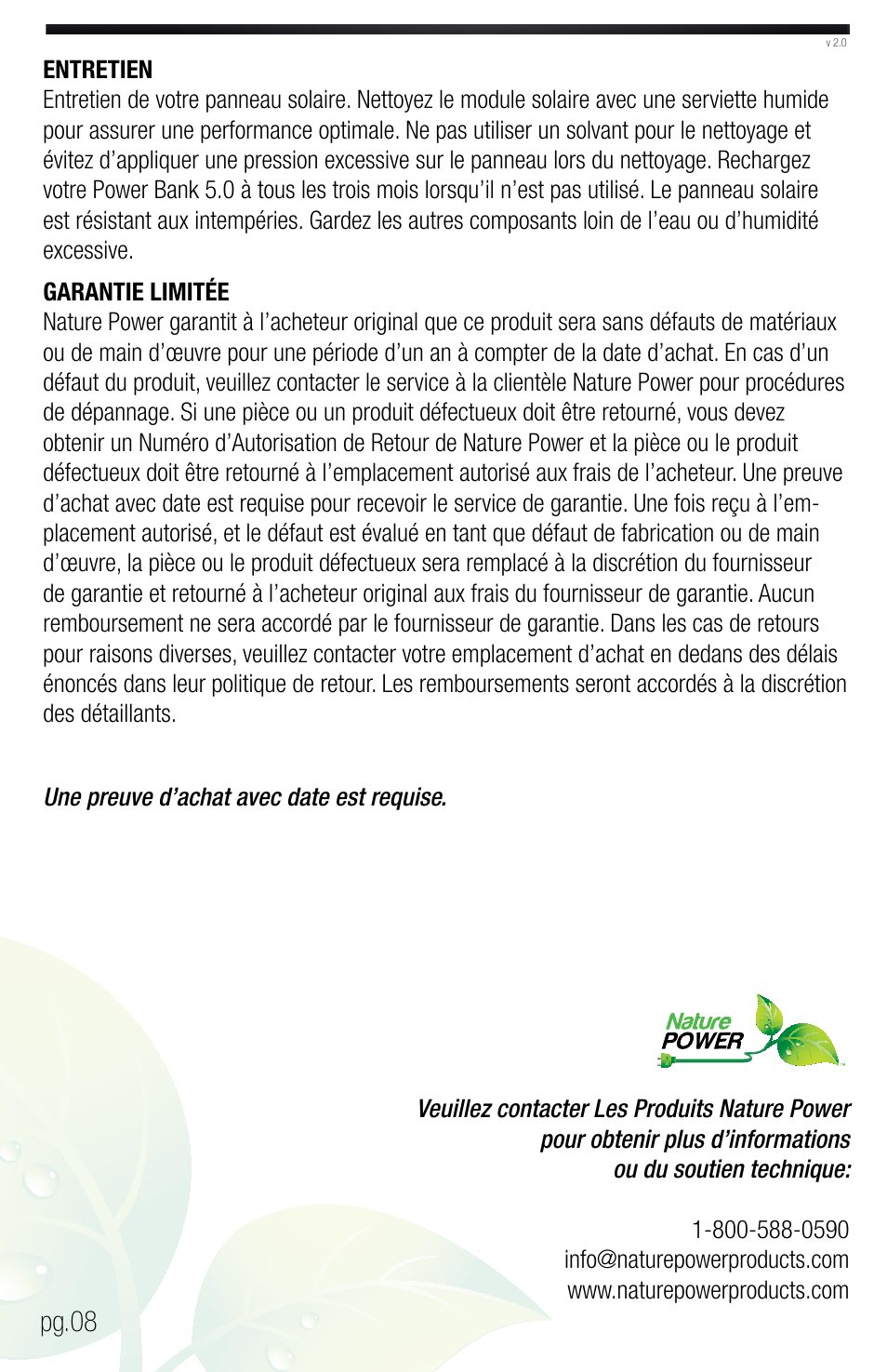 Pg.08 | Nature Power PERSONAL PORTABLE POWER KIT USB CHARGING ON THE GO (59801) User Manual | Page 8 / 12