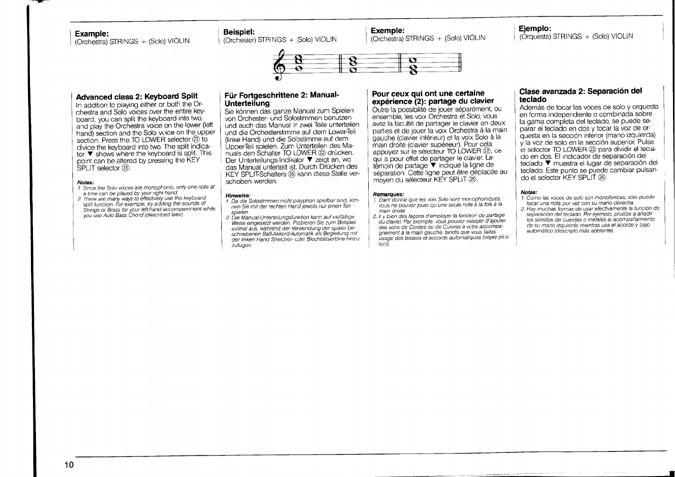 Advanced class 2: keyboard split, Für fortgeschrittene 2: manual- unterteilung, Clase avanzada 2: separación del teclado | Yamaha PSR-90 User Manual | Page 12 / 51