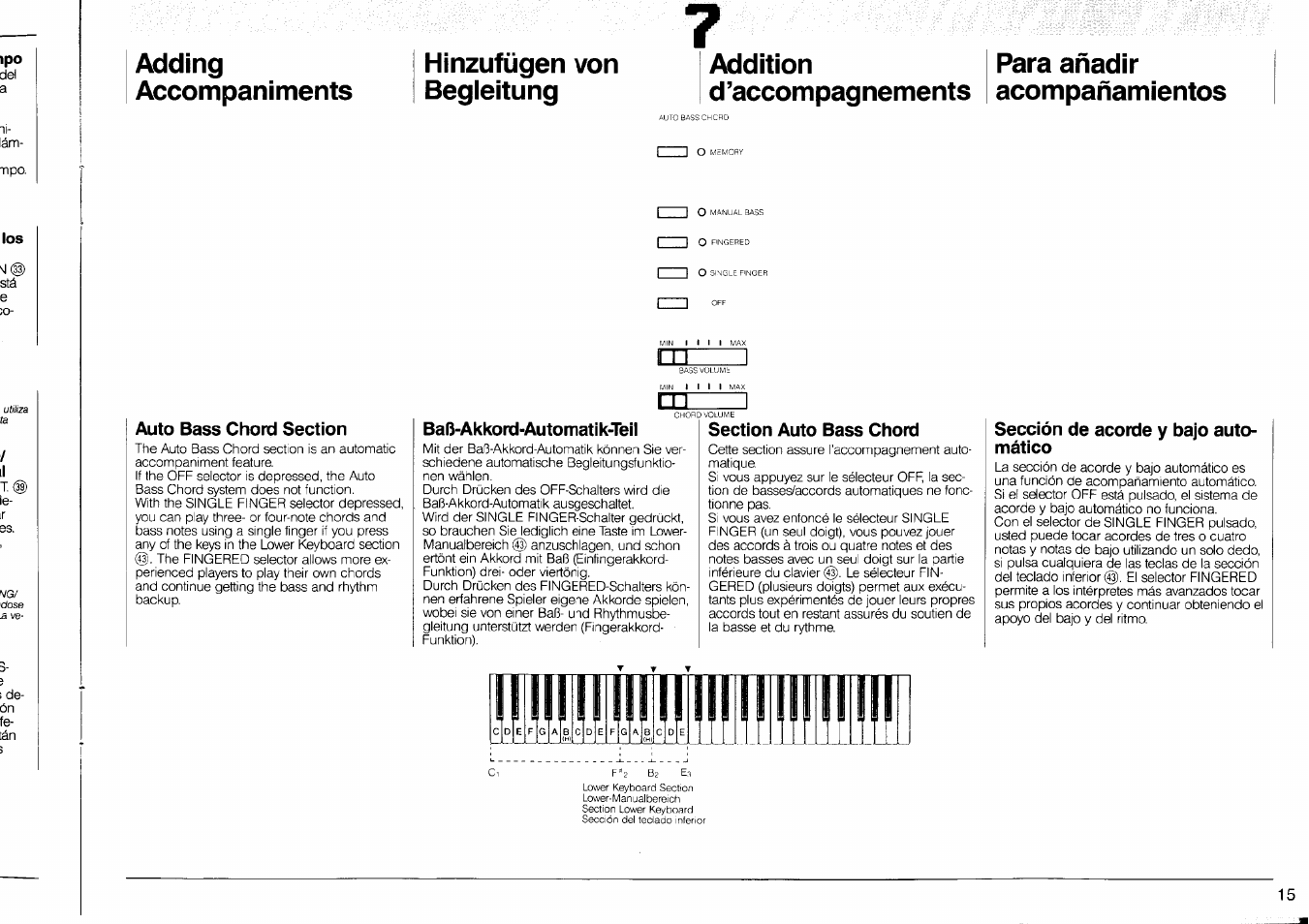 Baß-akkord-automatik-teil, Baß-akkord-automatik-teil), Acompañamientos | Yamaha PSR-90 User Manual | Page 17 / 51