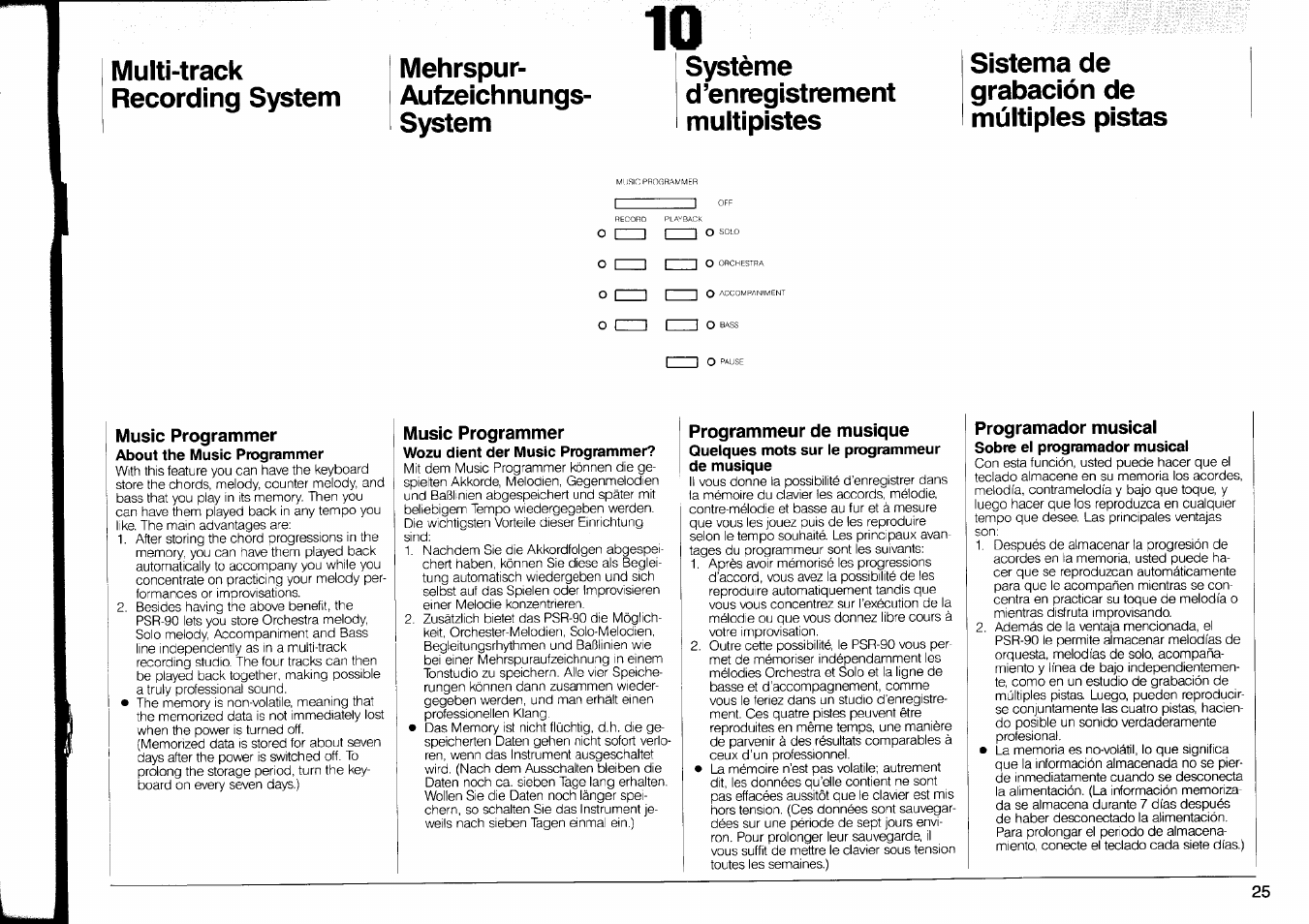 O solo, Music programmer, Programmeur de musique | Programador musical, Music programmer), Pistas (programador musical), O r~l | Yamaha PSR-90 User Manual | Page 27 / 51