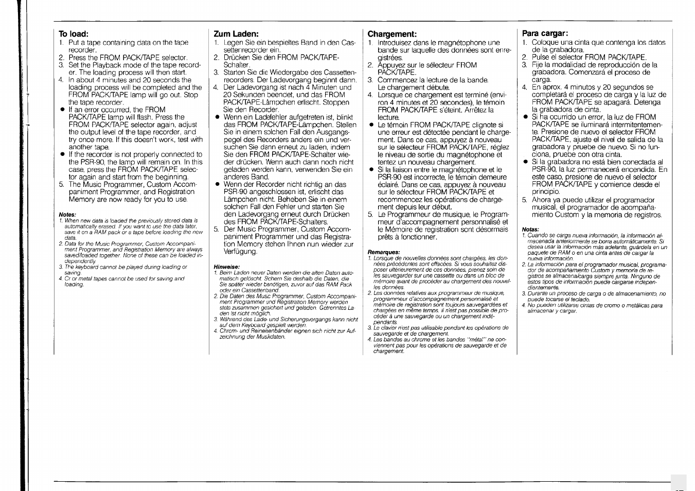 To load, Zum laden, Chargement | Para cargar | Yamaha PSR-90 User Manual | Page 41 / 51
