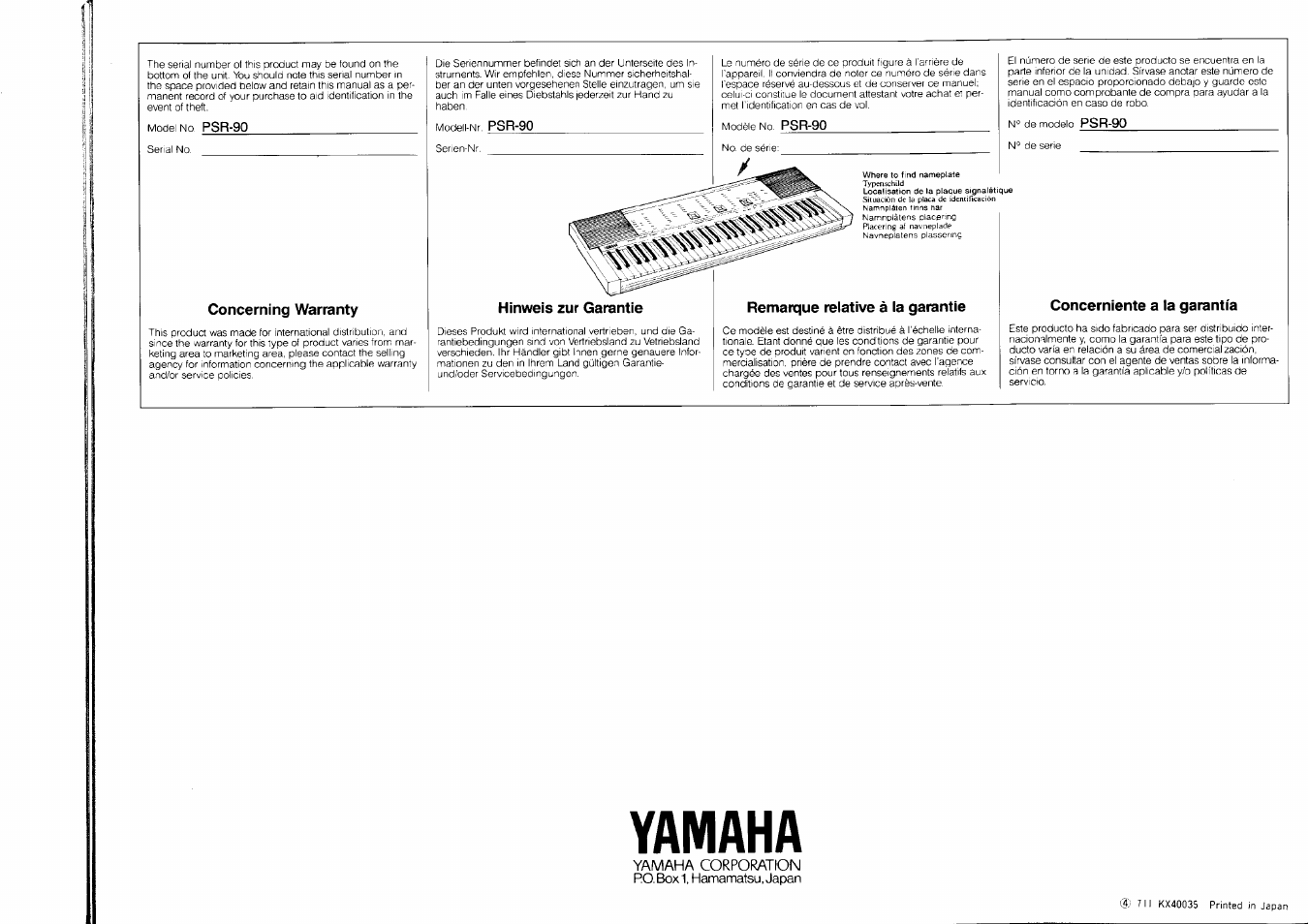 Yamaha, Yamaha corporation | Yamaha PSR-90 User Manual | Page 51 / 51