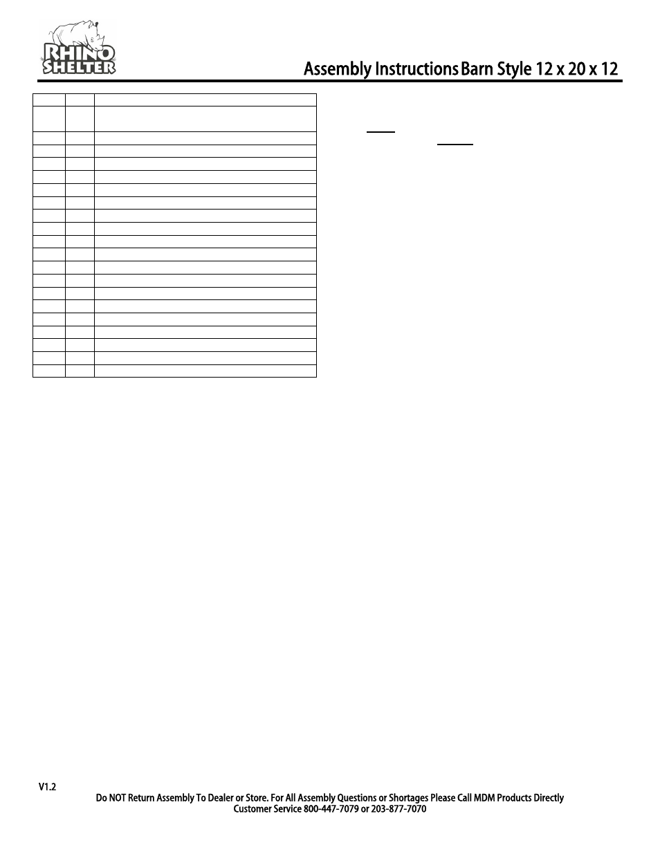 Assembly instructions | Rhino Shelter BARN-12W X 20L X 12H User Manual | Page 2 / 12