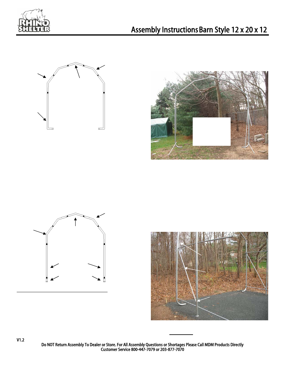 Combine end arch & interior arch, Assembly instructions | Rhino Shelter BARN-12W X 20L X 12H User Manual | Page 4 / 12