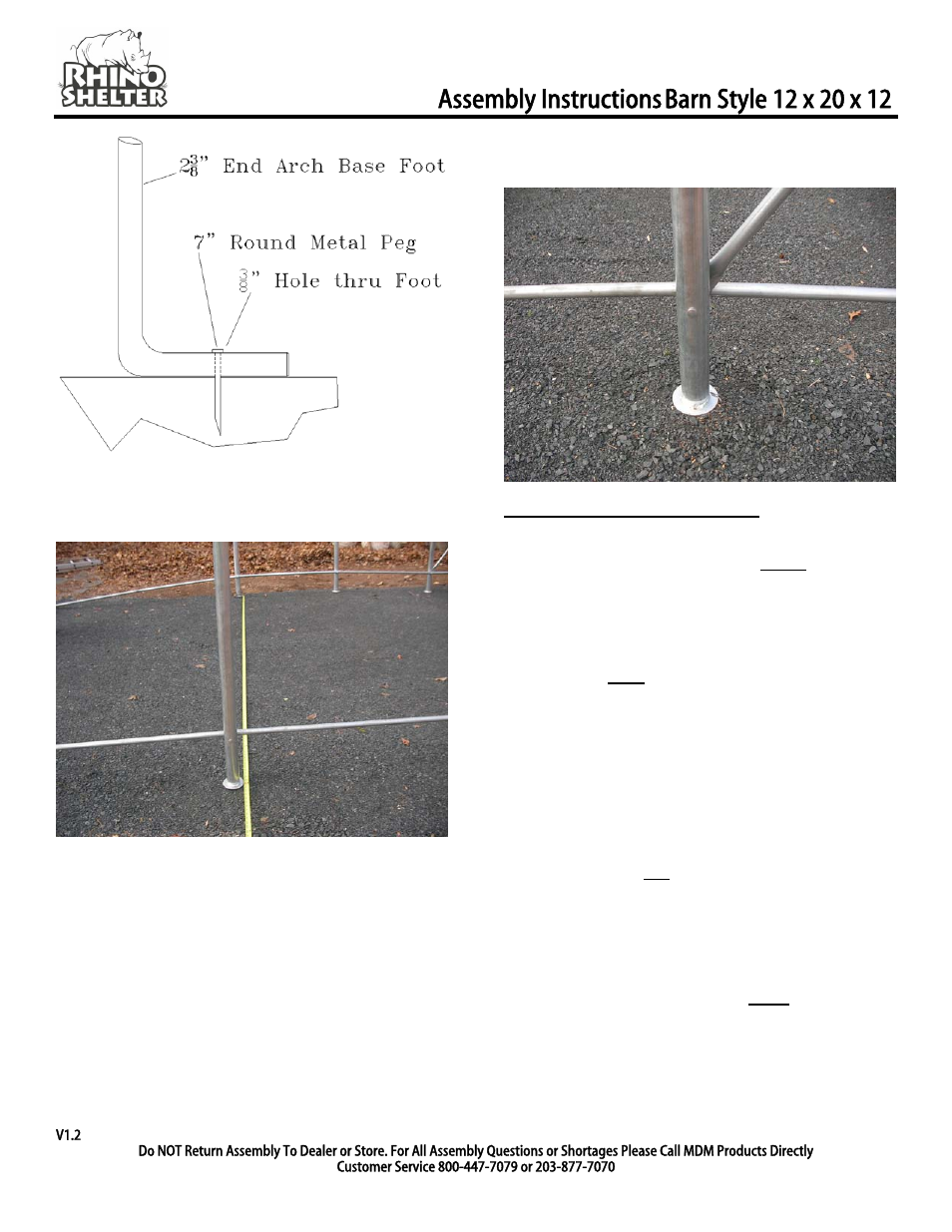 Anchoring frame to ground, Assembly instructions | Rhino Shelter BARN-12W X 20L X 12H User Manual | Page 6 / 12