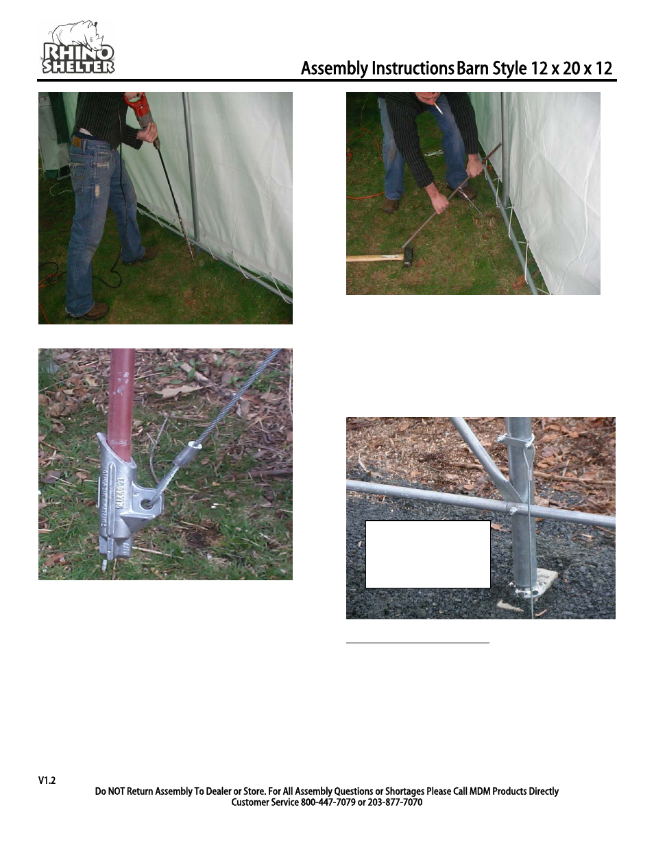 Anchor step 2, End panel installation, Assembly instructions | Rhino Shelter BARN-12W X 20L X 12H User Manual | Page 7 / 12