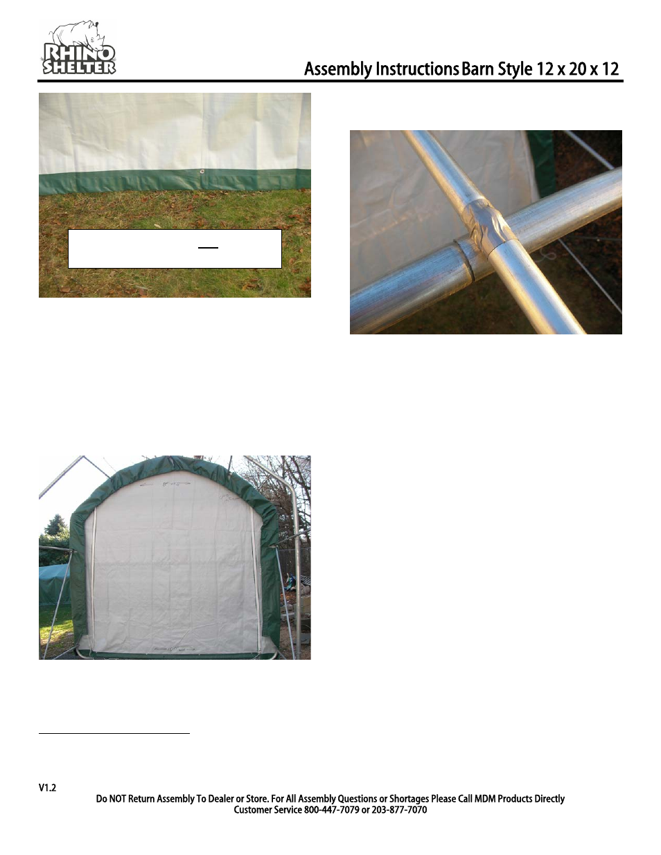 Main cover installation, Assembly instructions | Rhino Shelter BARN-12W X 20L X 12H User Manual | Page 9 / 12