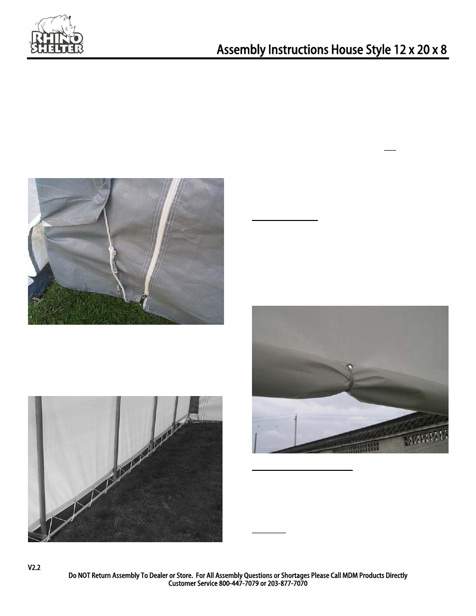 Door hold ups, Maintenance and care | Rhino Shelter HOUSE-12W X 20L X 8H User Manual | Page 8 / 9