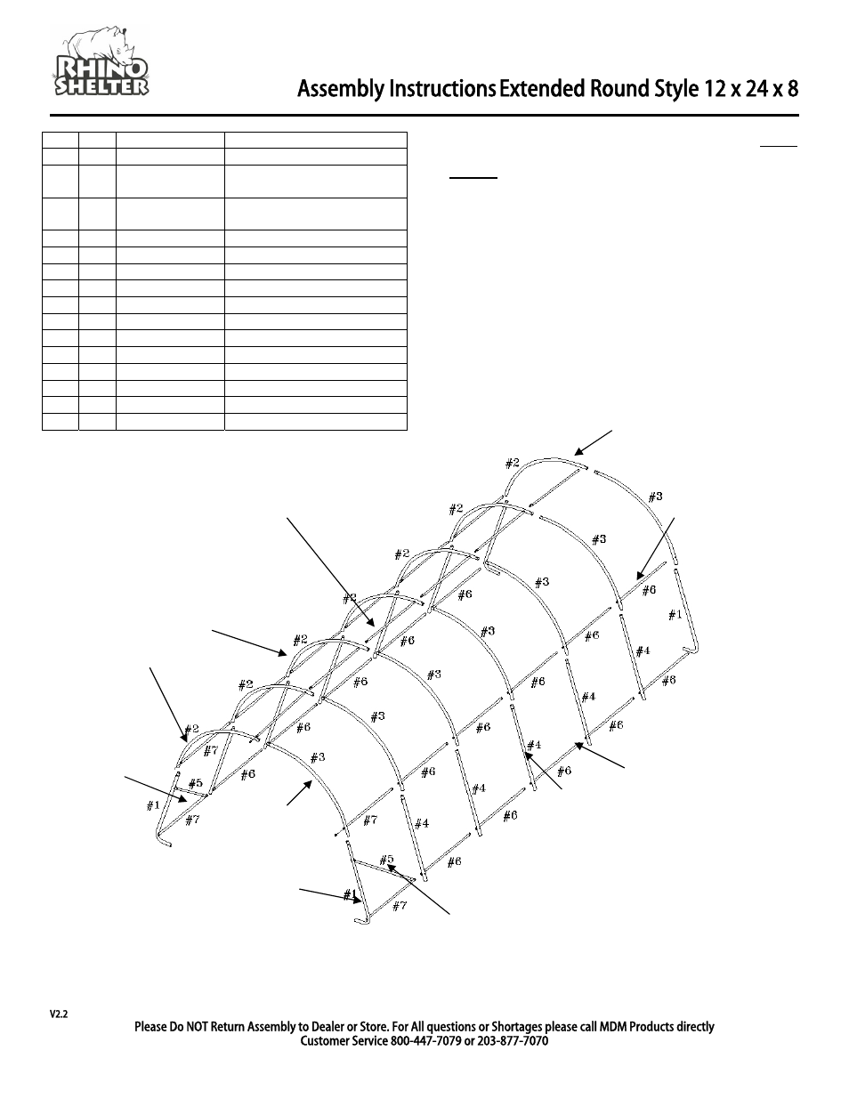 Assembly instructions | Rhino Shelter EXT ROUND-12WX24LX8H User Manual | Page 2 / 9