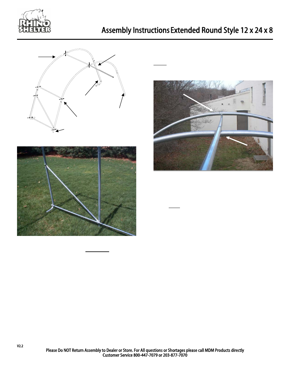 Assembly instructions, Under end arch, Over interior arch | Rhino Shelter EXT ROUND-12WX24LX8H User Manual | Page 4 / 9