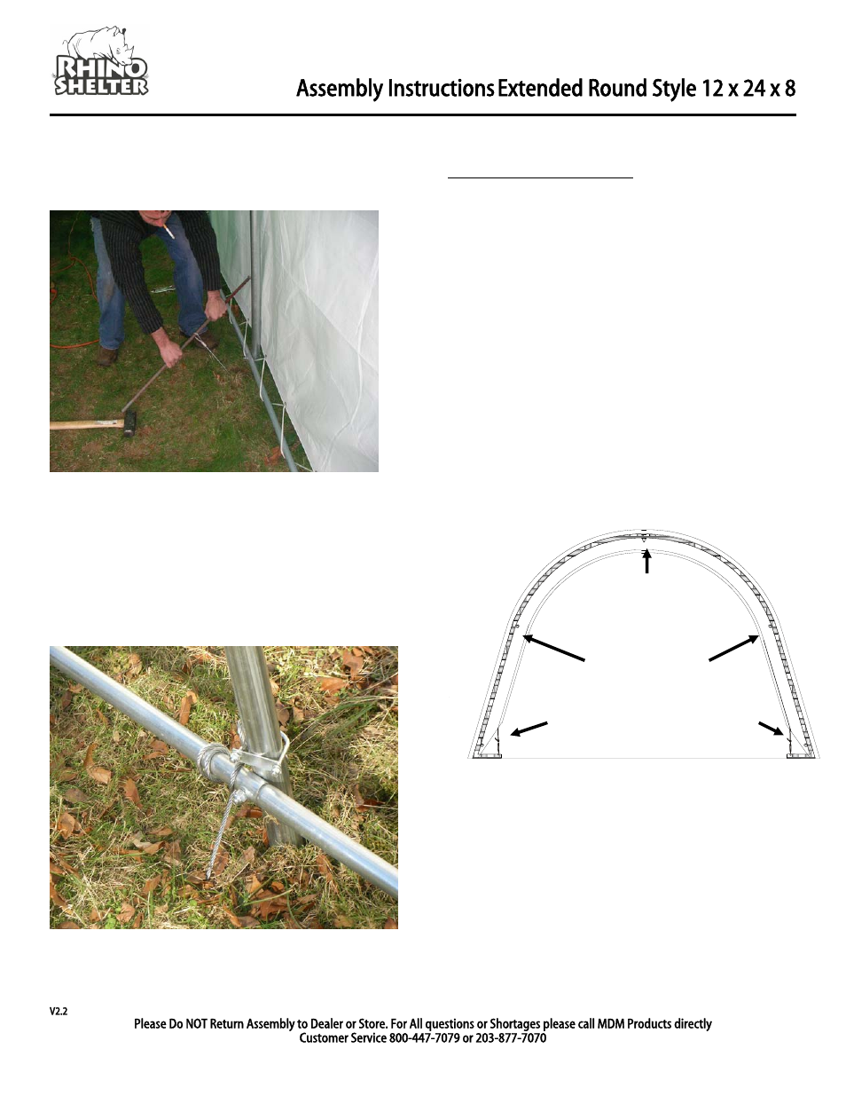 Anchor step 2, End panel installation, Assembly instructions | Rhino Shelter EXT ROUND-12WX24LX8H User Manual | Page 6 / 9