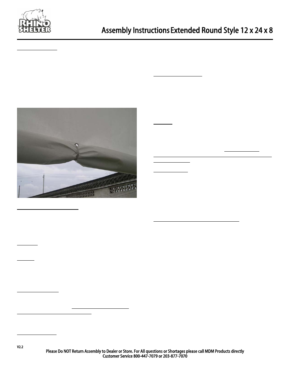 Door hold ups, Maintenance and care, Customer service & assistance | Assembly instructions | Rhino Shelter EXT ROUND-12WX24LX8H User Manual | Page 9 / 9