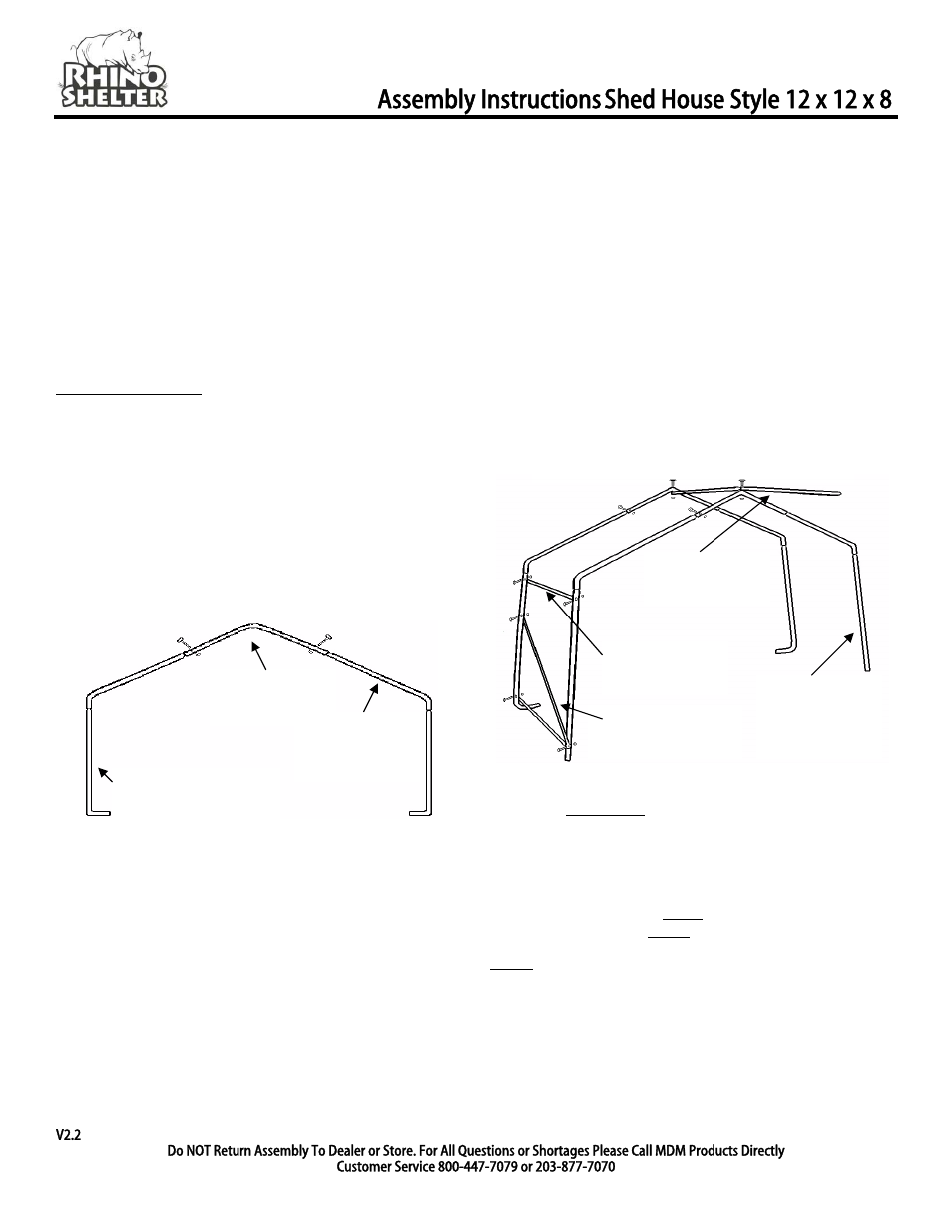 Frame assembly, Assembly instructions | Rhino Shelter SHED-12W X 12L X 8H User Manual | Page 3 / 8