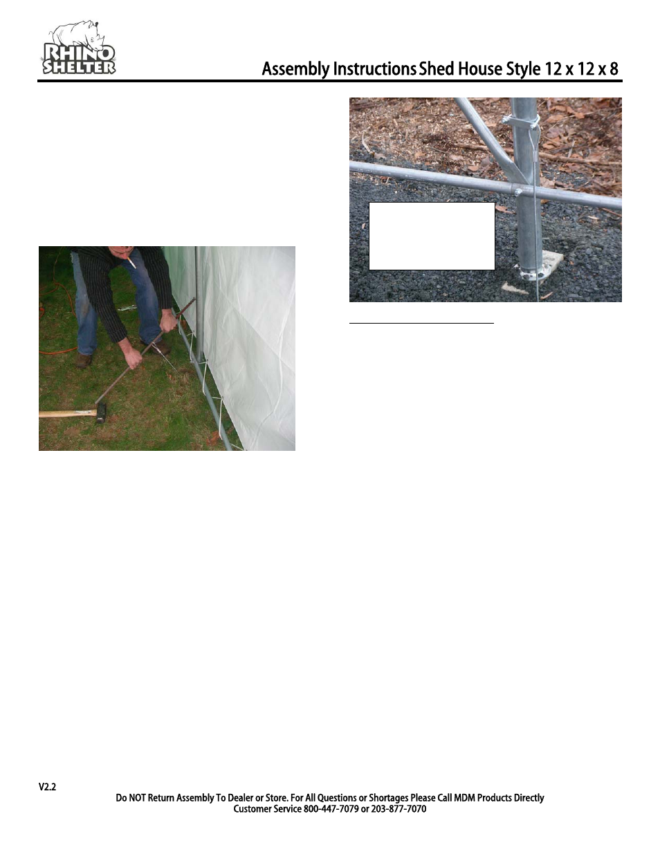 Anchor step 2, End panel installation, Assembly instructions | Rhino Shelter SHED-12W X 12L X 8H User Manual | Page 5 / 8