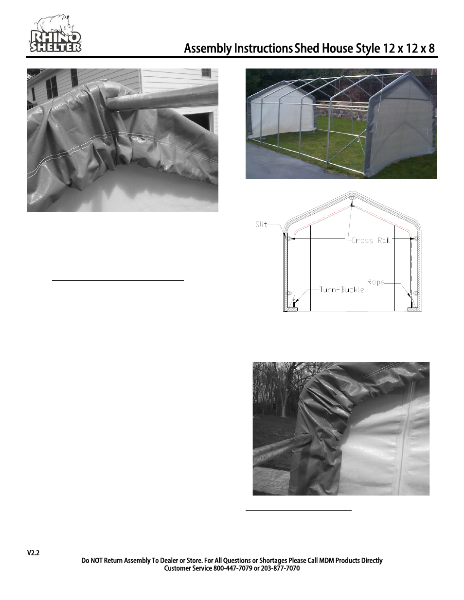 Main cover installation, Assembly instructions | Rhino Shelter SHED-12W X 12L X 8H User Manual | Page 6 / 8