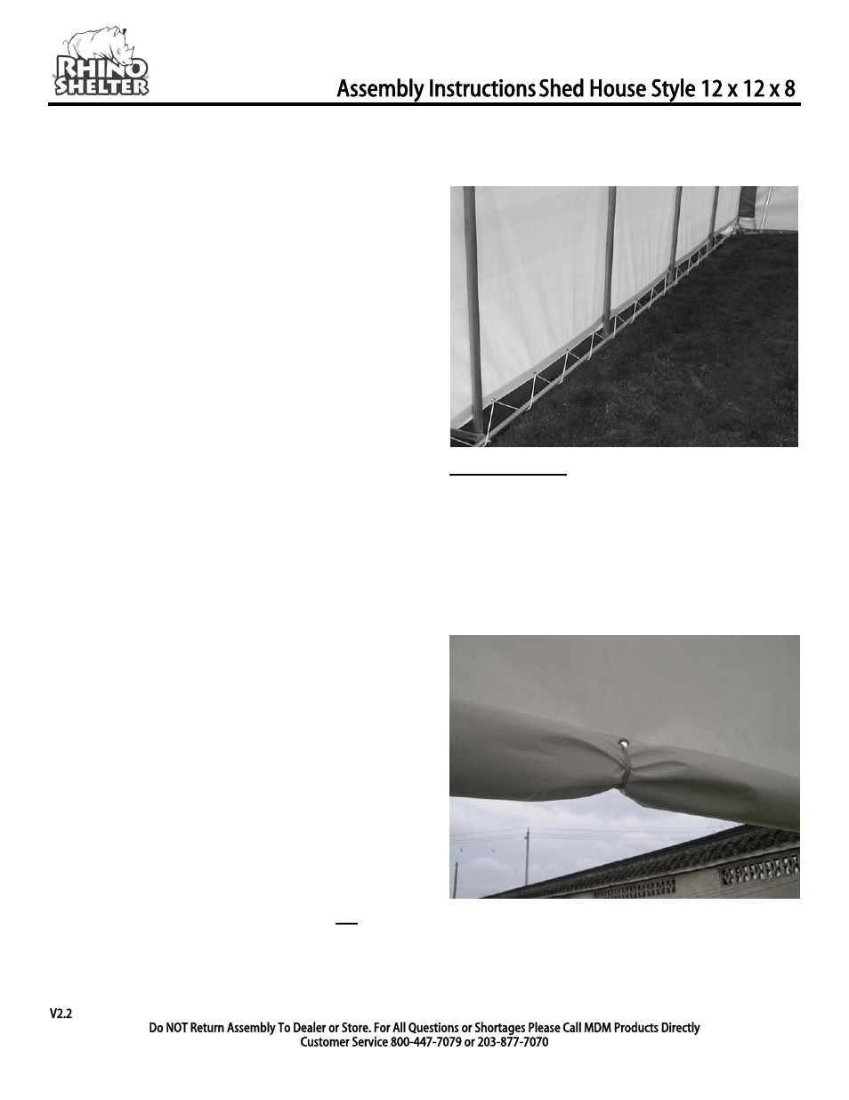 Door hold ups, Assembly instructions | Rhino Shelter SHED-12W X 12L X 8H User Manual | Page 7 / 8