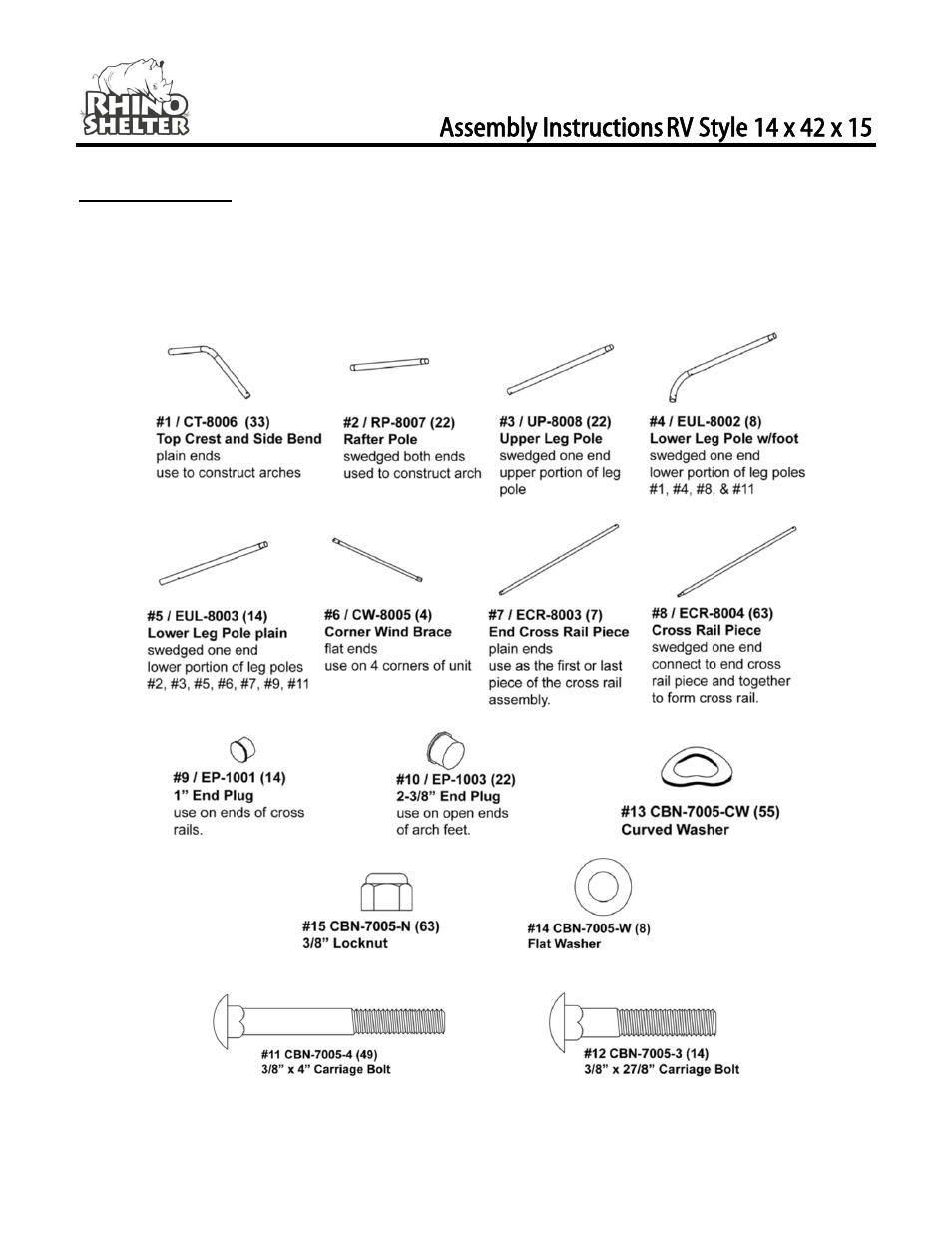 Assembly instructions | Rhino Shelter HOUSE-14W X 42L X 15H User Manual | Page 2 / 11