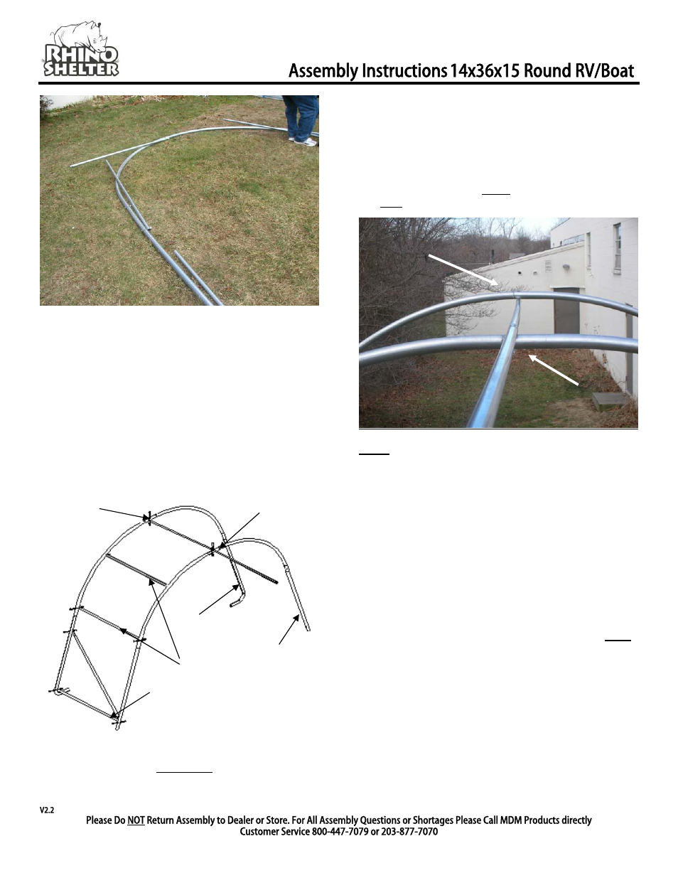 Assembly instructions, Under end arch over, Interior arch | Rhino Shelter ROUND-14W X 36L X 15H User Manual | Page 4 / 9