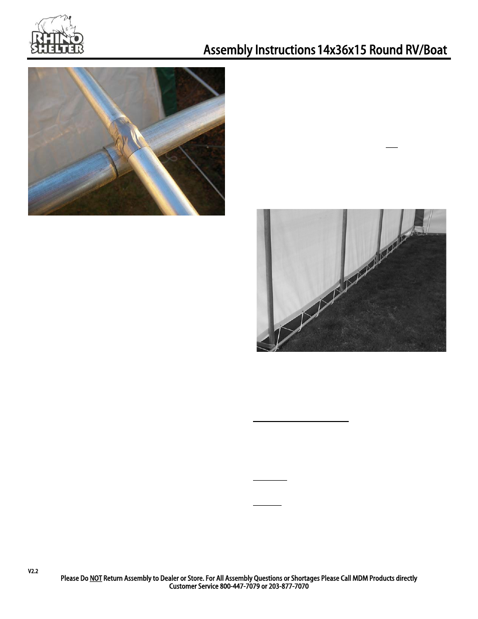 Mainteance and care, Assembly instructions | Rhino Shelter ROUND-14W X 36L X 15H User Manual | Page 8 / 9