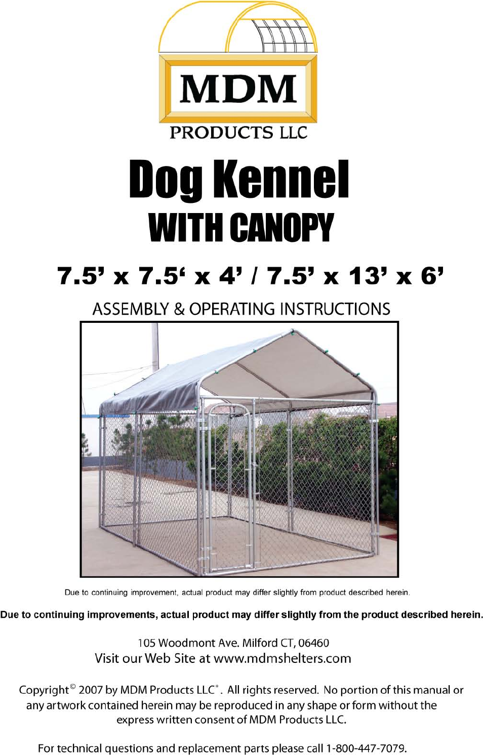 Rhino Shelter Dog Kennel 7.5W X 7.5L X 4H User Manual | 8 pages