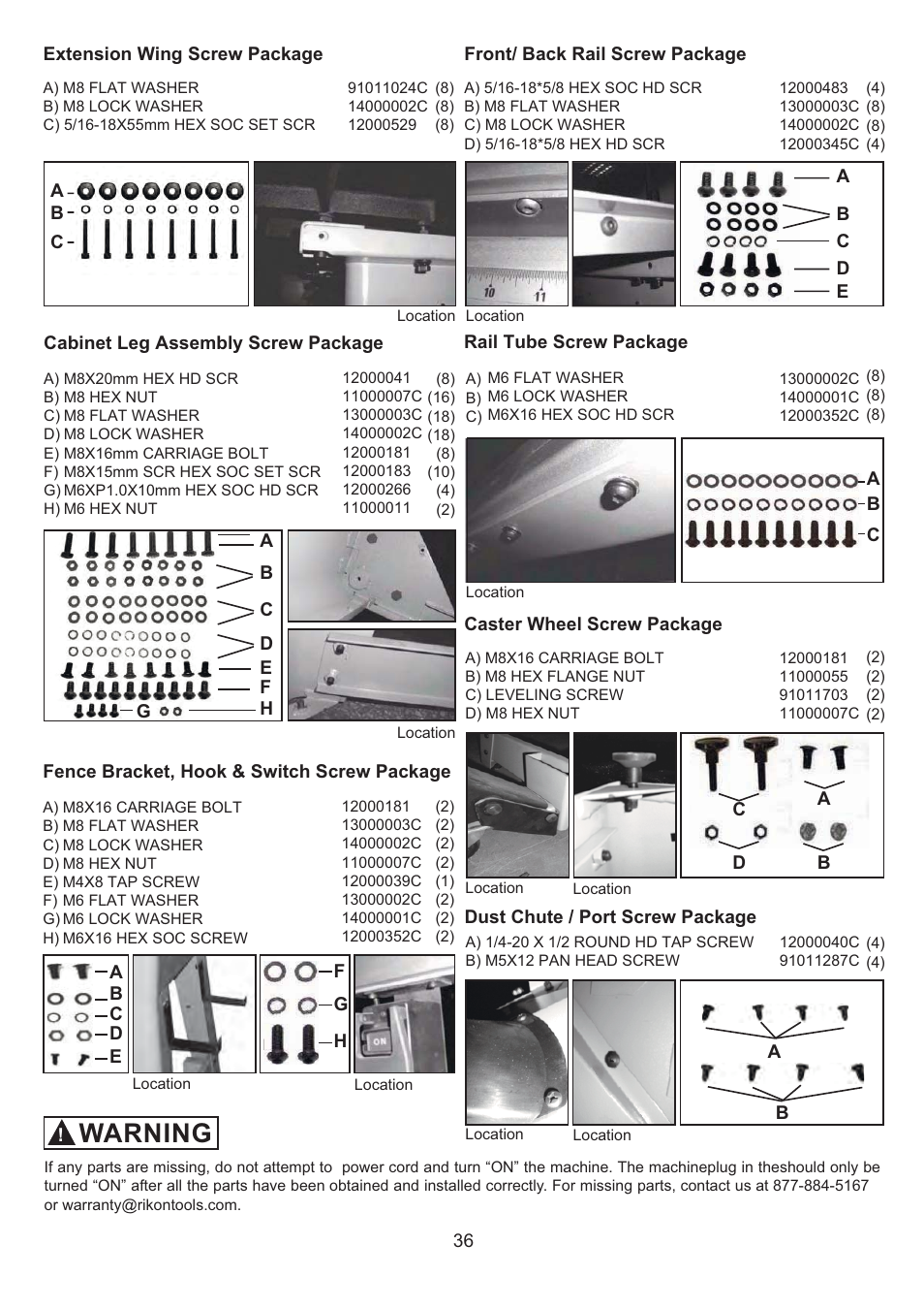 Warning | RIKON Power Tools 10-201 User Manual | Page 36 / 40