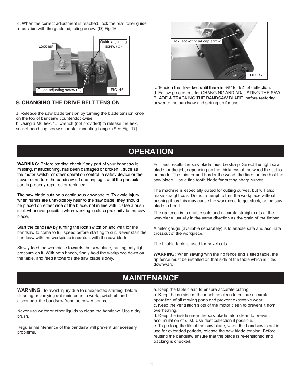 Operation, Maintenance | RIKON Power Tools 10-305 User Manual | Page 11 / 24
