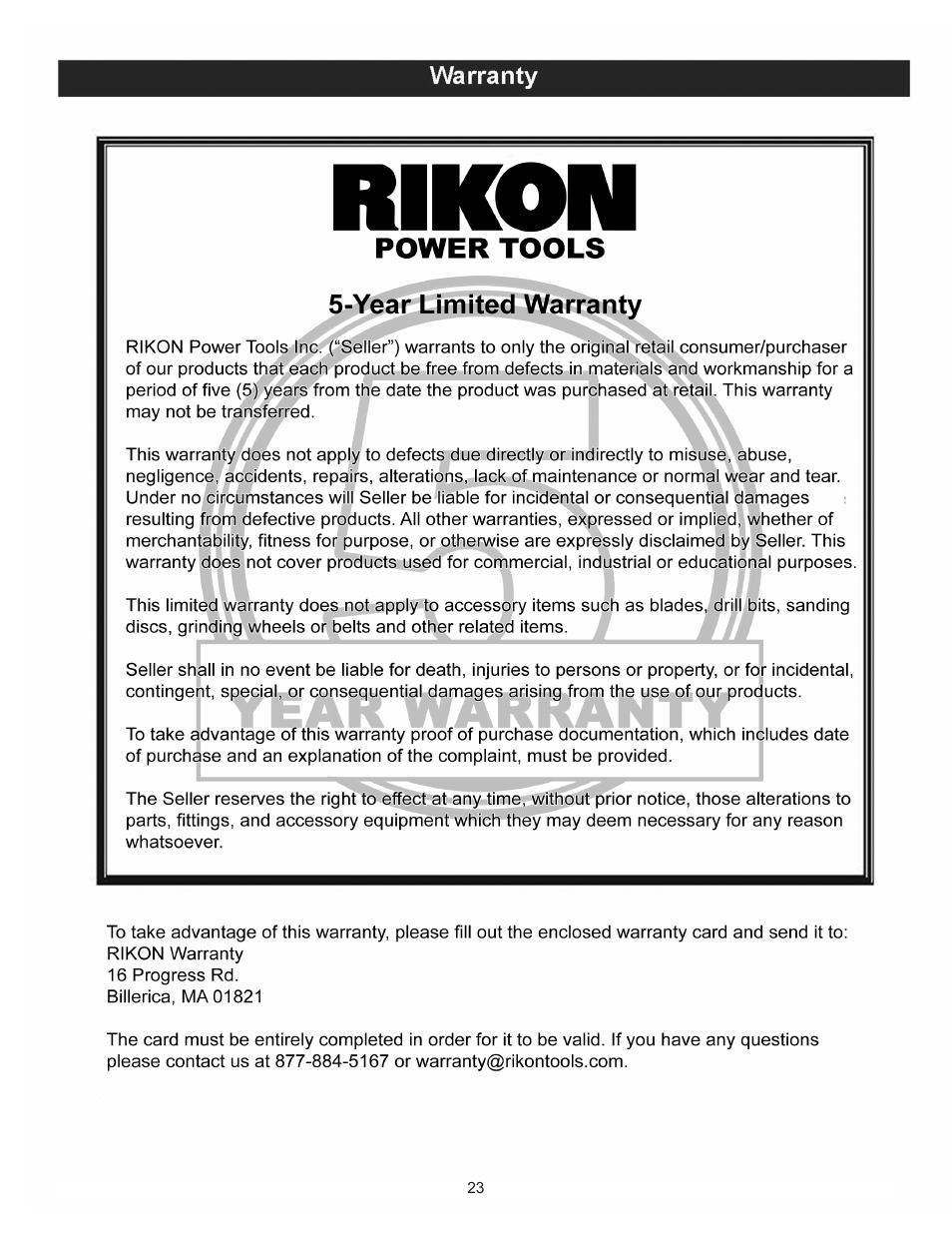 RIKON Power Tools 10-305 User Manual | Page 23 / 24