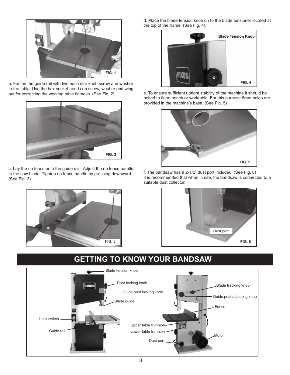 Getting to know your bandsaw | RIKON Power Tools 10-305 User Manual | Page 8 / 24