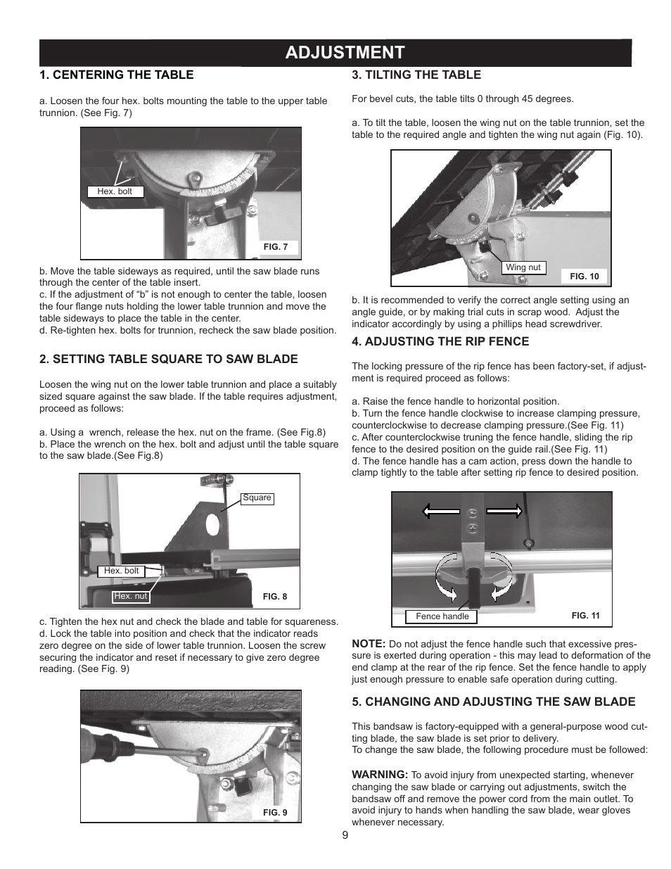Adjustment | RIKON Power Tools 10-305 User Manual | Page 9 / 24