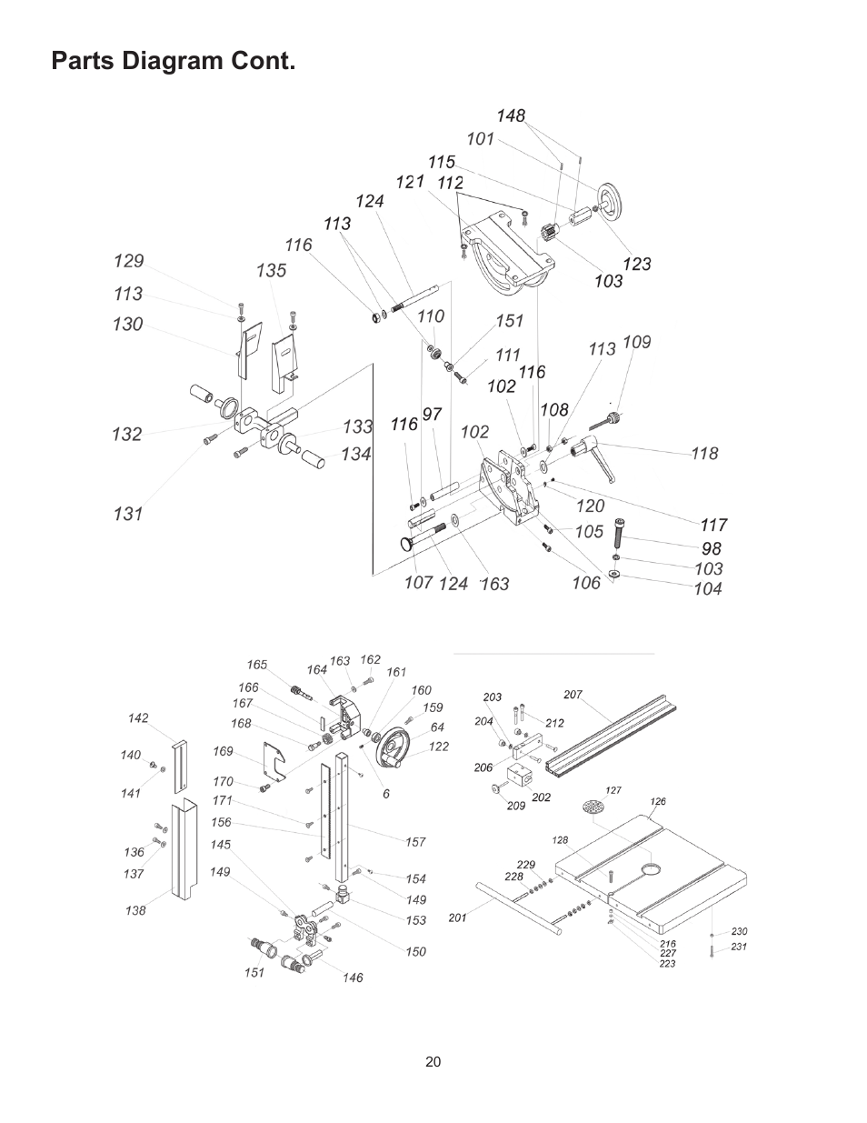 Parts diagram cont | RIKON Power Tools 10-315 User Manual | Page 20 / 28