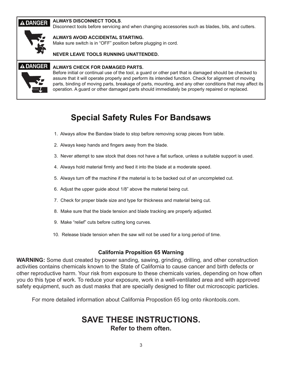Refer to them often | RIKON Power Tools 10-315 User Manual | Page 3 / 28