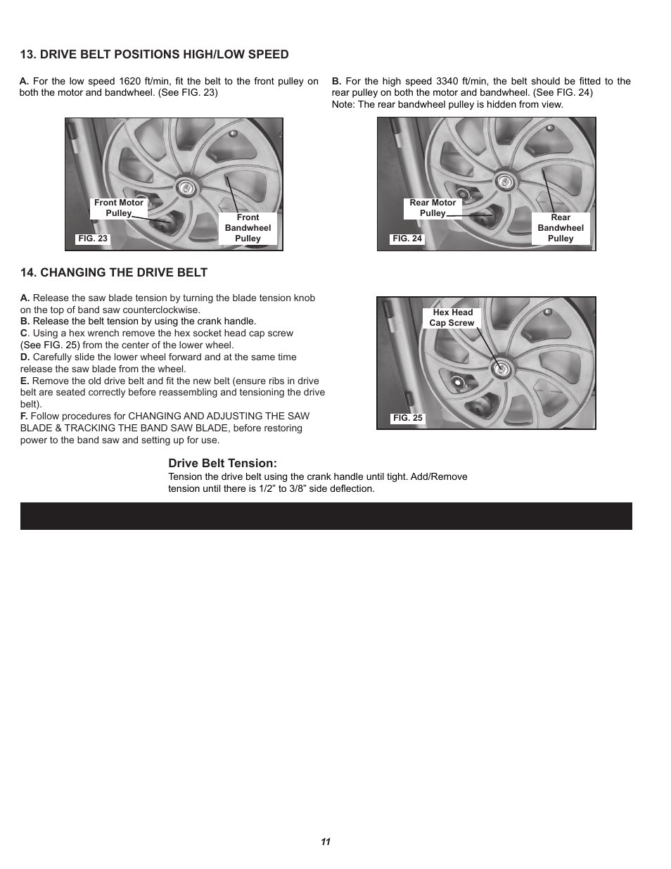 Changing the drive belt, Drive belt positions high/low speed, Drive belt tension | RIKON Power Tools 10-321 User Manual | Page 11 / 52