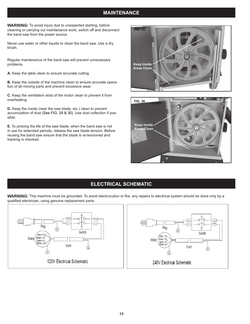 Electrical schematic, Maintenance | RIKON Power Tools 10-321 User Manual | Page 13 / 52