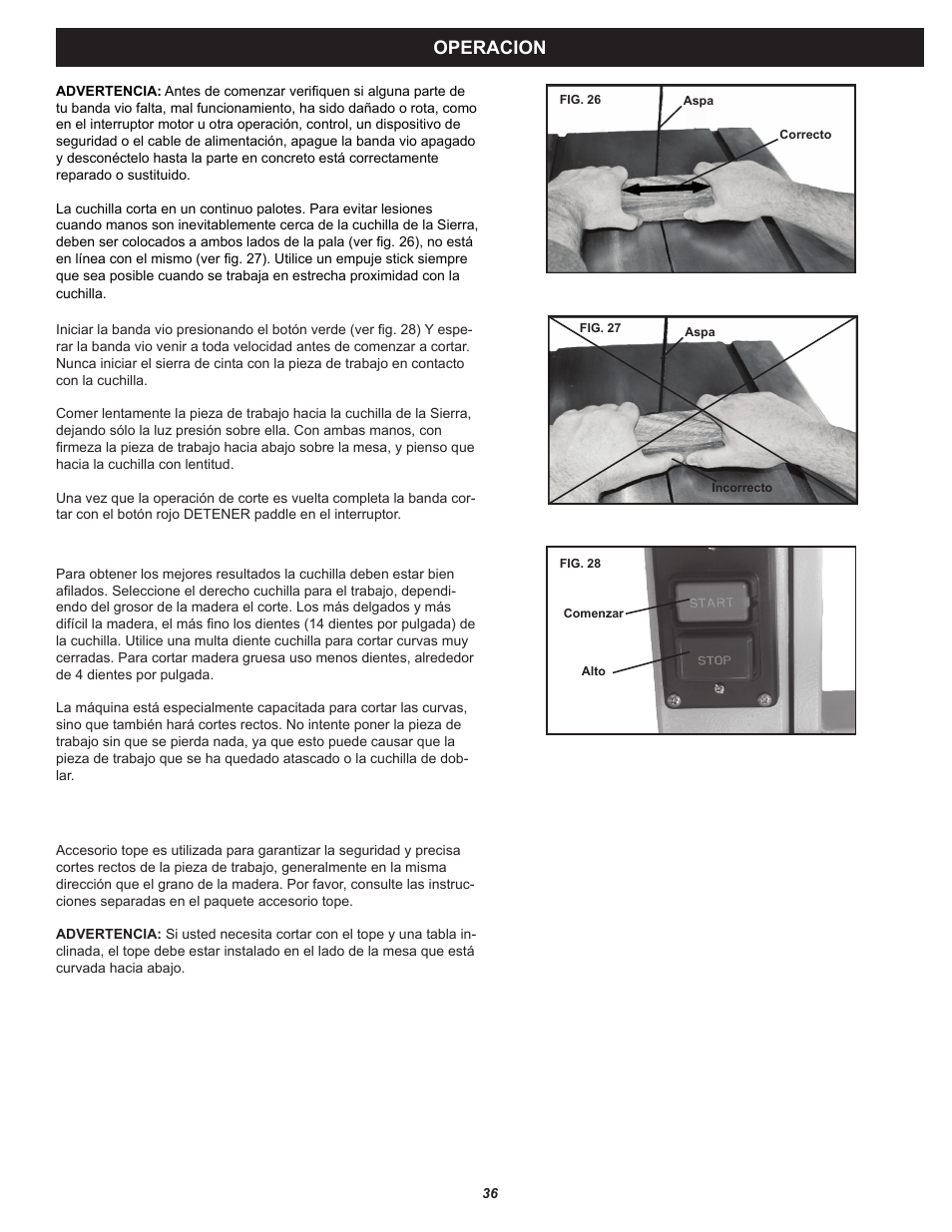 Operacion | RIKON Power Tools 10-321 User Manual | Page 36 / 52