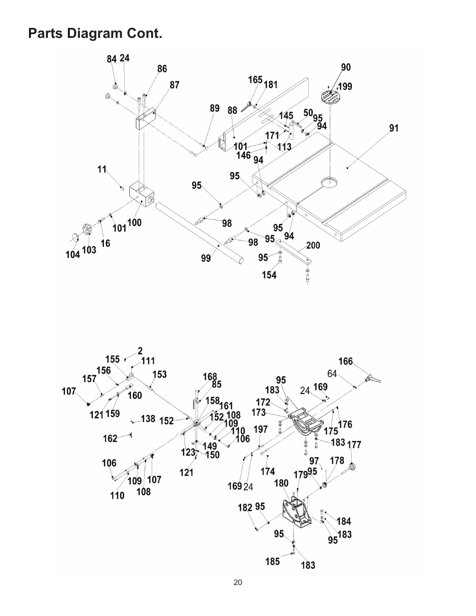 Parts diagram cont | RIKON Power Tools 10-325 User Manual | Page 20 / 28