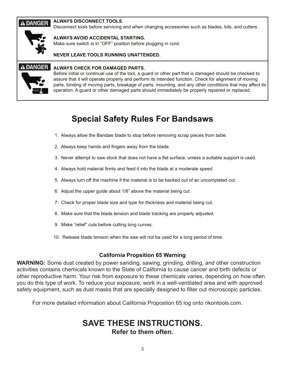 Refer to them often | RIKON Power Tools 10-325 User Manual | Page 3 / 28