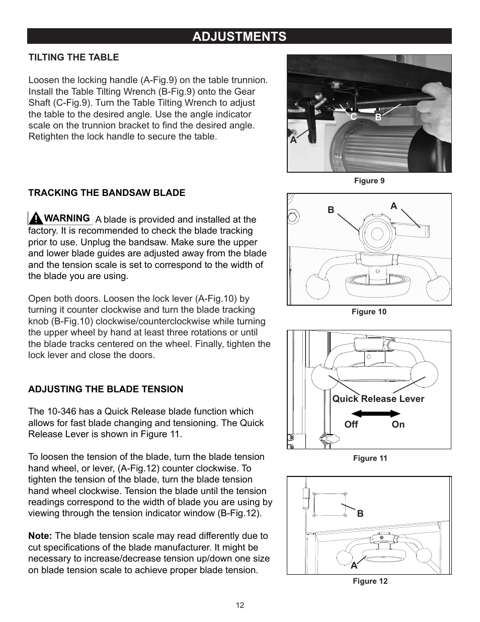 Adjustments | RIKON Power Tools 10-346 User Manual | Page 12 / 38