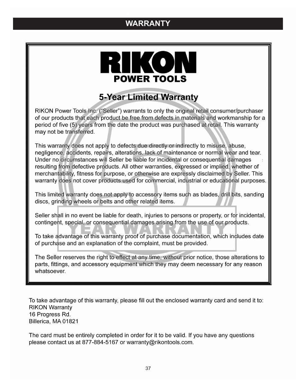 RIKON Power Tools 10-346 User Manual | Page 37 / 38