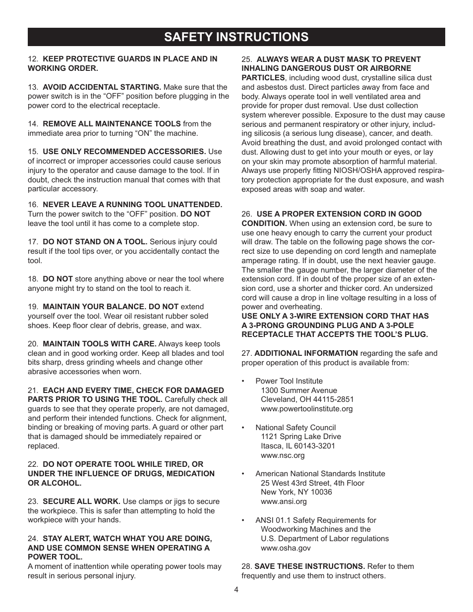 Safety instructions | RIKON Power Tools 10-346 User Manual | Page 4 / 38