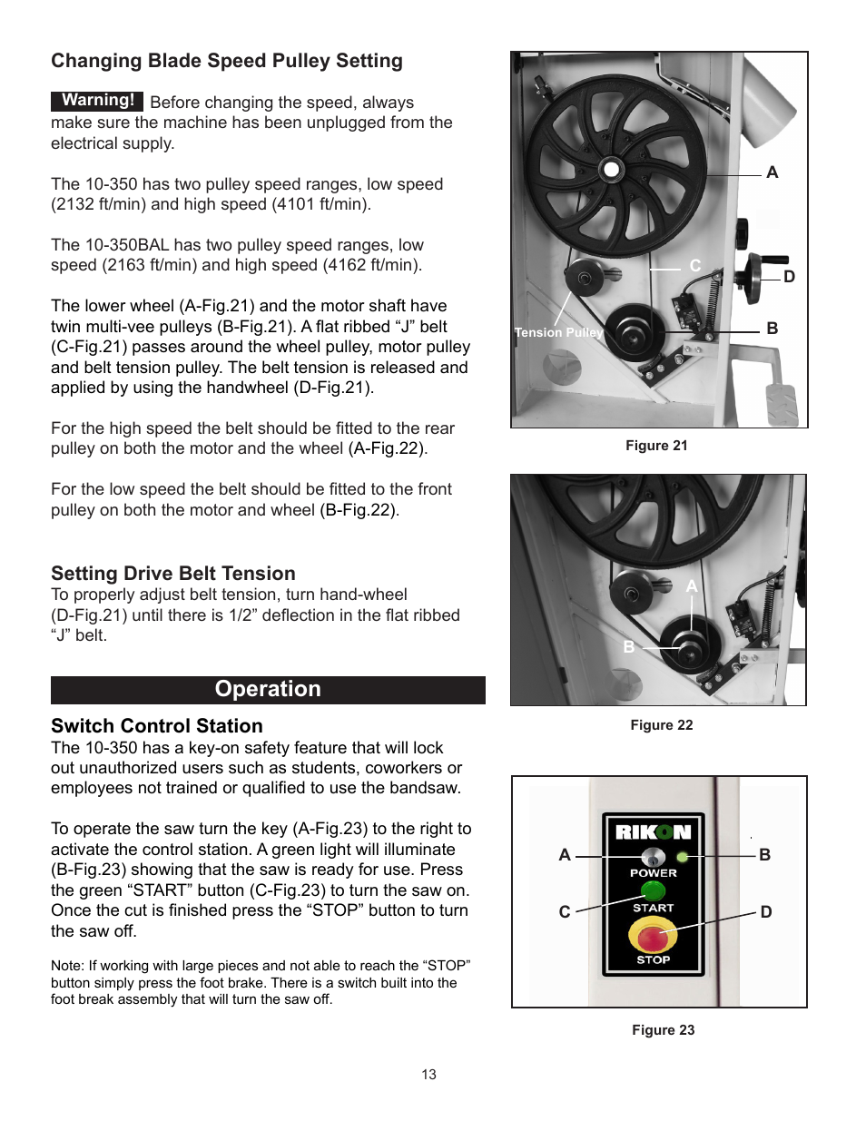 Operation | RIKON Power Tools 10-350BAL User Manual | Page 13 / 32