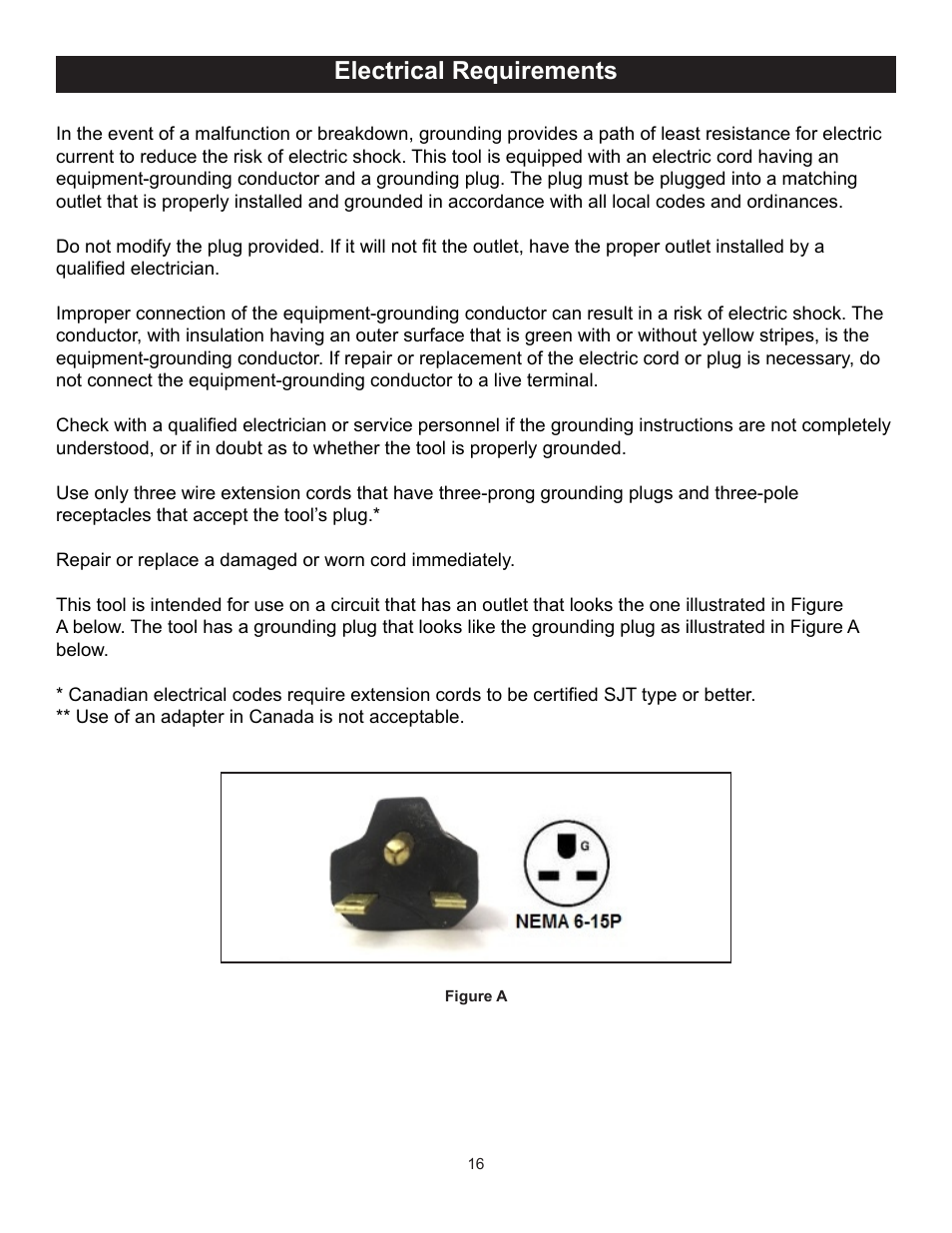 Electrical requirements | RIKON Power Tools 10-350BAL User Manual | Page 16 / 32