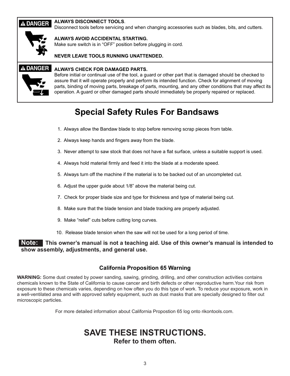 Refer to them often | RIKON Power Tools 10-370 User Manual | Page 3 / 34