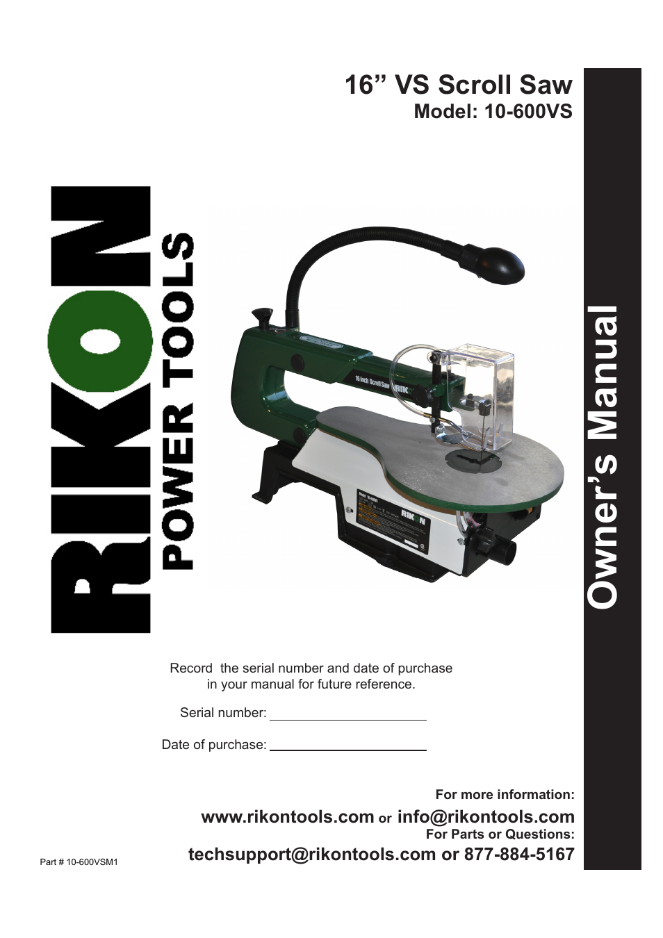 RIKON Power Tools 10-600VS User Manual | 17 pages