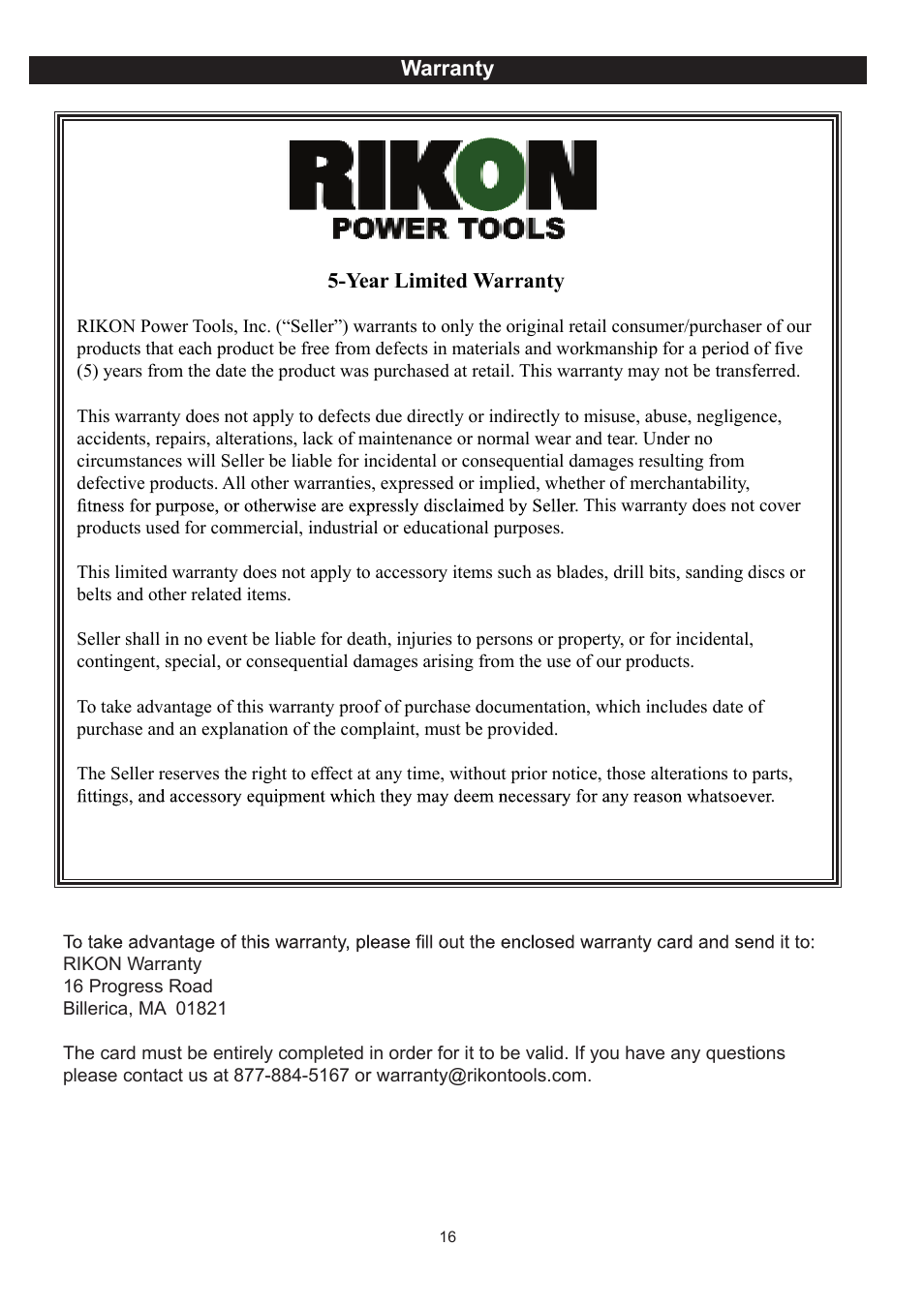 RIKON Power Tools 10-600VS User Manual | Page 16 / 17